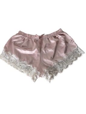 ZRAMIWO Blush Baby Pink Satin Lace Trim Sleep Shorts Drawstring Elastic Sz Large